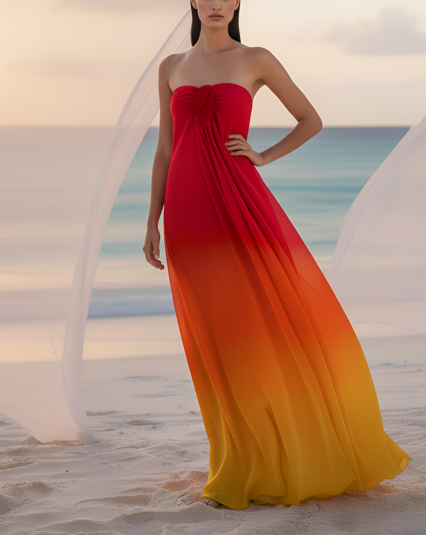 Red Yellow Ombre Tube Gown