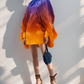 Glass Ombre Blue Orange Retro Puff Dress