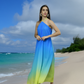 Blue Yellow Ombre Halter Gown