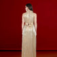 Metallic Gold Halter Gown